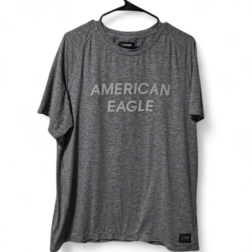 American Eagle AE Flex Mens XL Performance Athletic T-Shirt Grey Logo Tee